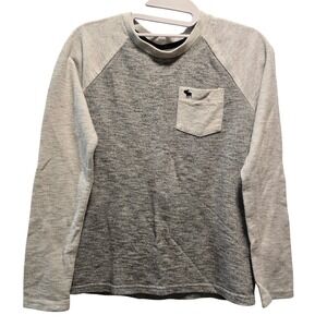 Abercrombie Kids Boys Grey Marl Raglan Long Sleeve Pocket Tee Preppy Size 13/14